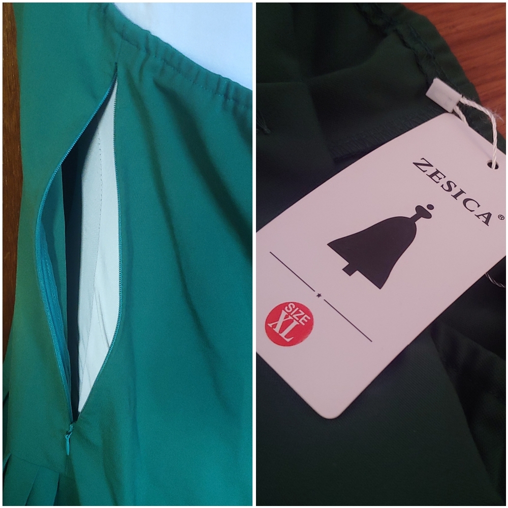NWT Zesica Green Halter Square Pleated Skirt Gold Button Swing Mini Dress XL - Picture 11 of 15